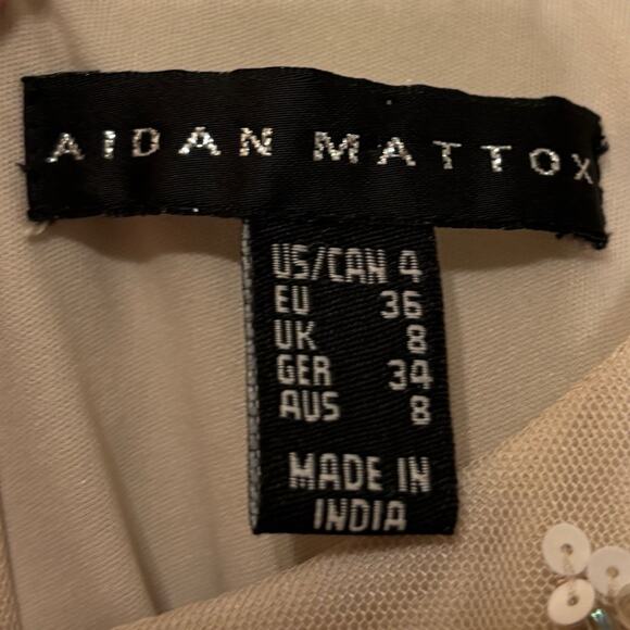 Aidan Mattox Hazel Dress Nude Mesh Overlay w/ White Sequins & Beadwork 4 - Picture 9 of 10